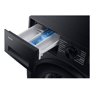 Czarna pralka EcoBubble™ WW90CGC04DAB - zbliżenie na otwartą szufladę dozownika