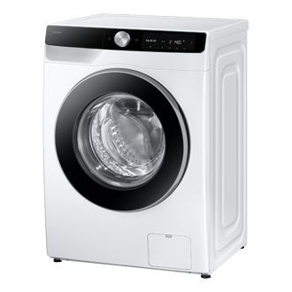 Biała pralka Slim AI EcoBubble™ 9kg WW90DG6G94LKU4, widok skosem w lewo