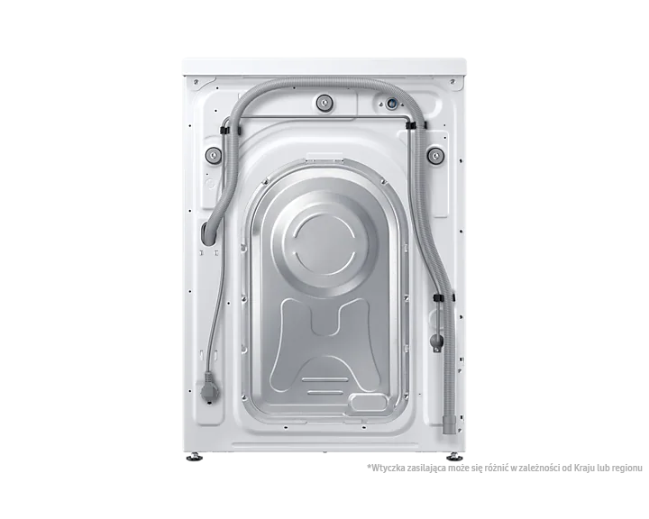 Ujęcie z tyłu przedstawiające pralkę z funkcją pary Samsung WW90T504DAT/S6.