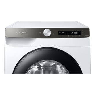 Bliższe spojrzenie na panel sterujący w pralce z funkcją pary Samsung WW90T504DAT/S6.