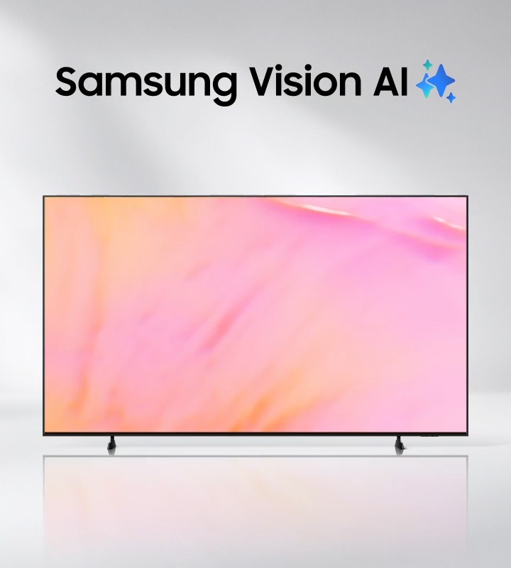 Samsung U9000H TV in a clean, white room displaying a vibrant, abstract flow of red and pink hues. Samsung Vision AI logo.