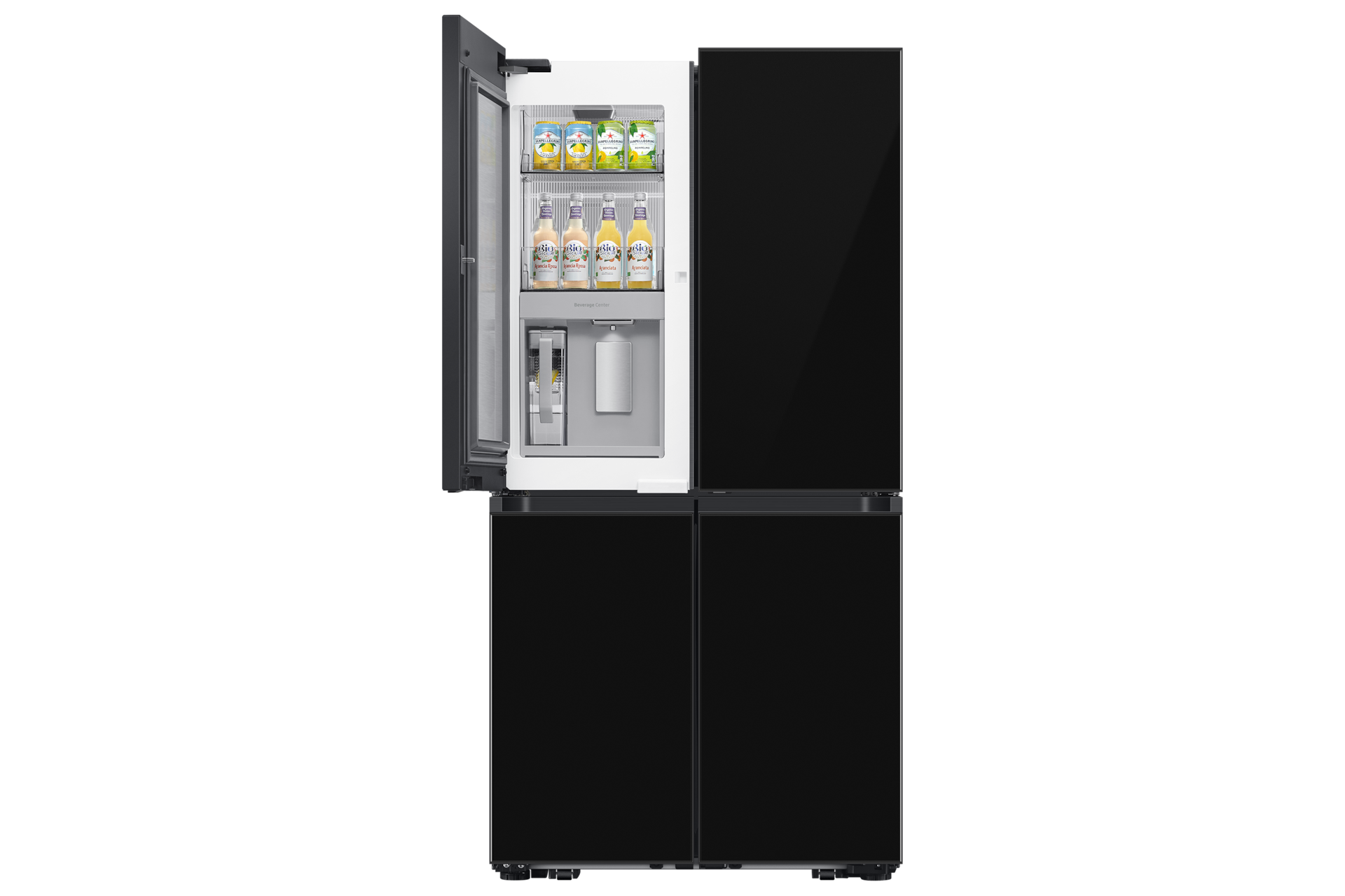 BESPOKE RF9000 T Style French Door Refrigerator with See-thru Door Front-Open-With-Food2 Clean Black 
