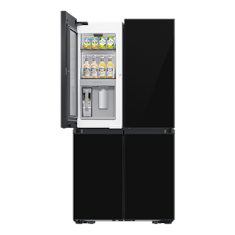 BESPOKE RF9000 T Style French Door Refrigerator with See-thru Door Front-Open-With-Food2 Clean Black 