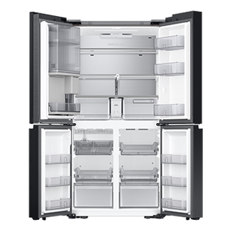 BESPOKE RF9000 T Style French Door Refrigerator with See-thru Door Front-Open Clean Black 