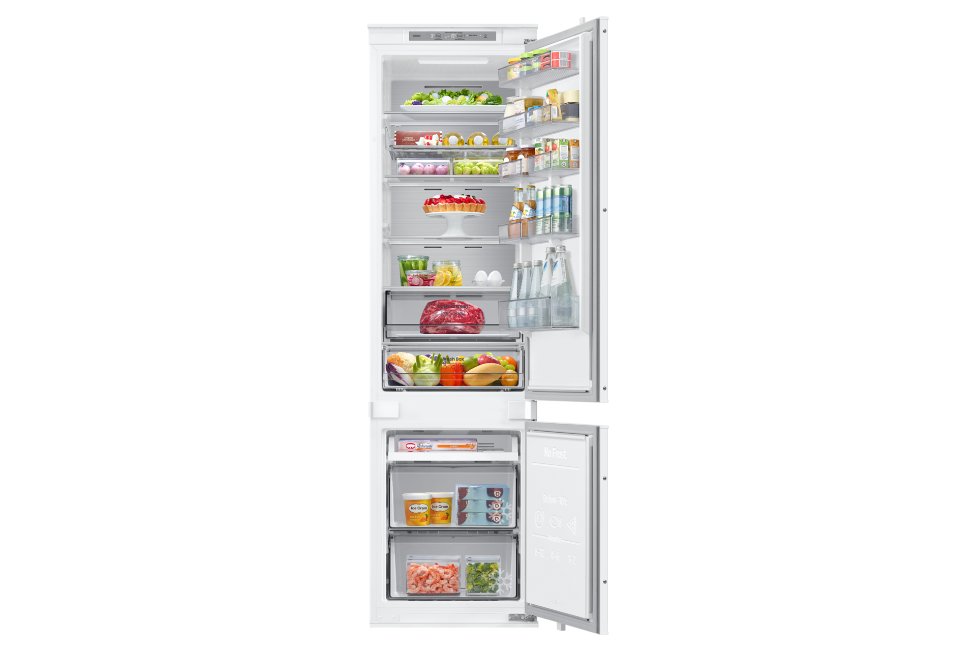 BRB80F Bottom Mount Freezer with Twin Cooling Front-Open-With-Food White 