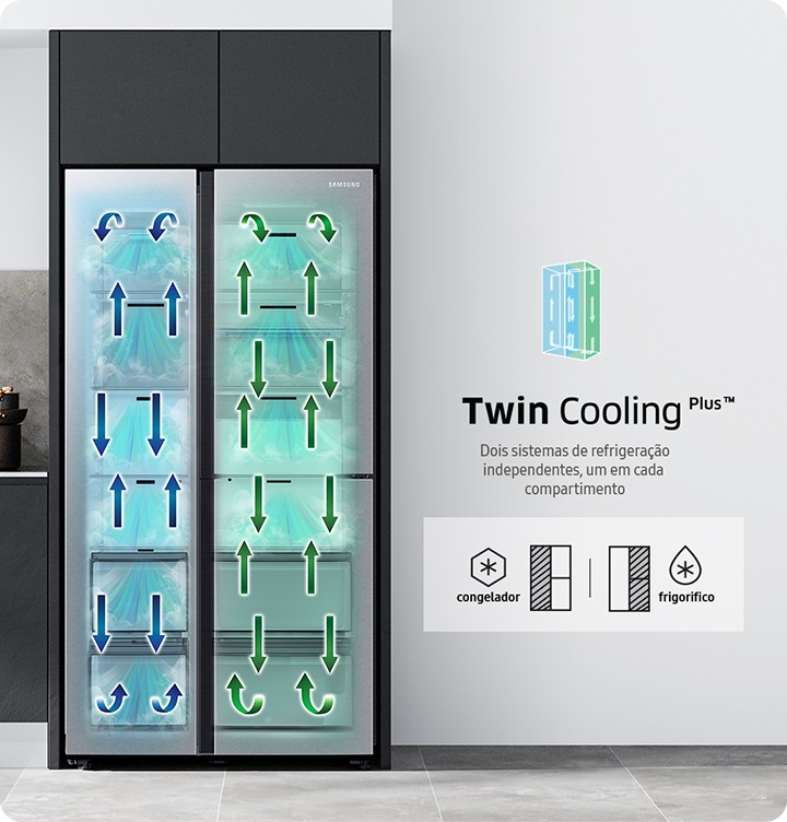 RS8000NC has two cooling systems inside with freezing at the left side, refrigeration at the right side.