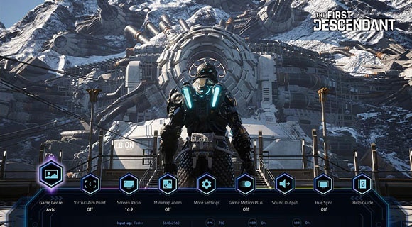 O jogo First Descendant é apresentado num ecrã, com a barra de jogo na parte inferior a mostrar diferentes opções de personalização.