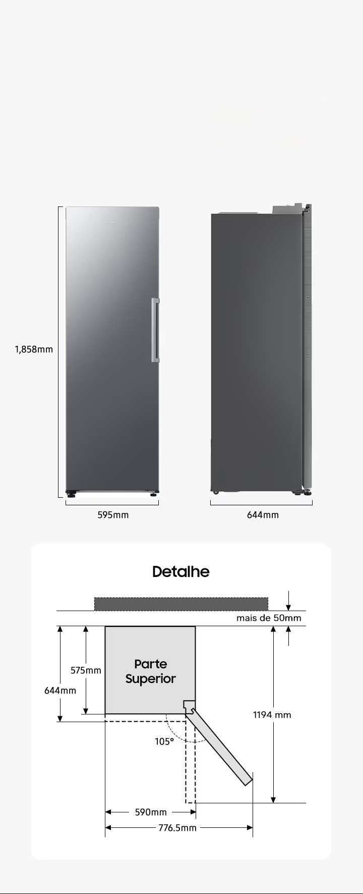 323L Congelador 1 Porta com Wi-Fi, Inox Silver | Samsung Portugal