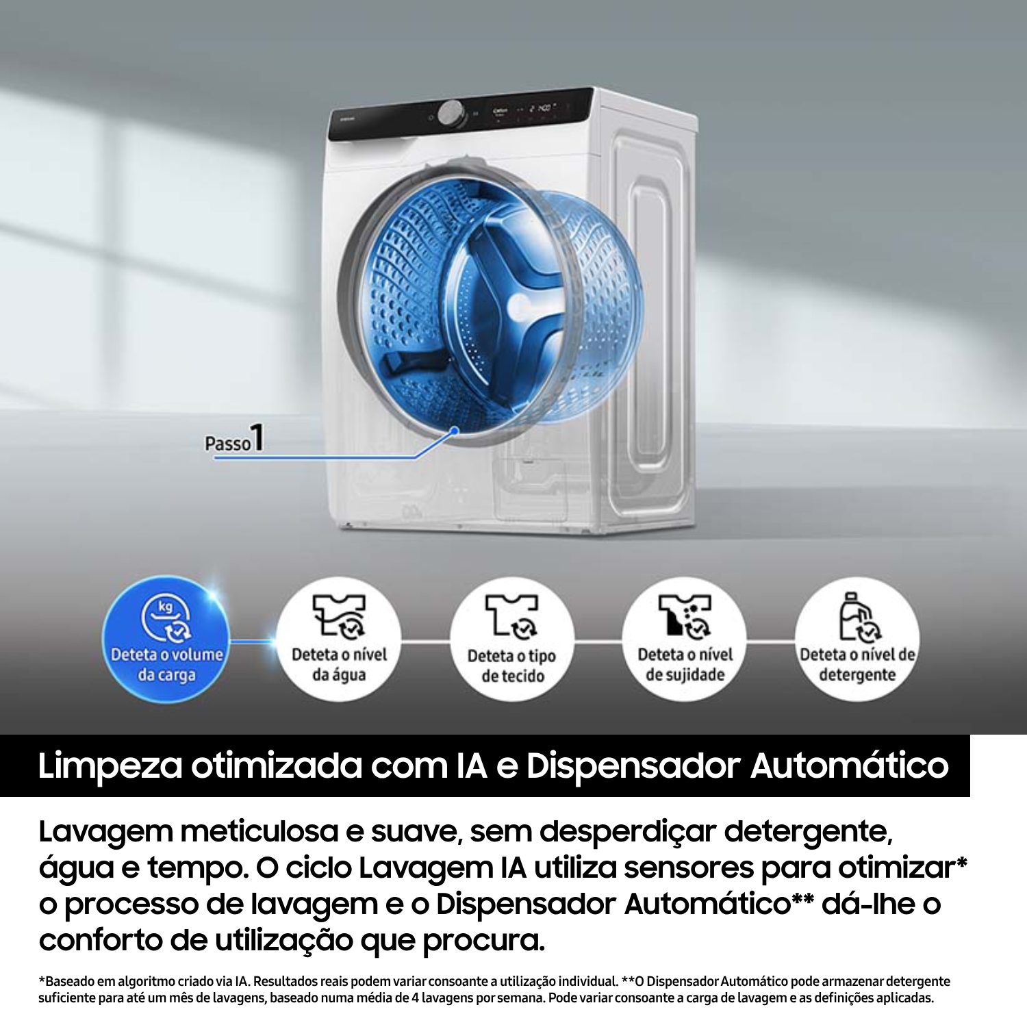 Máquina de Lavar Roupa 9kg AI EcoBubble™, Dispensador Detail-Drum White 