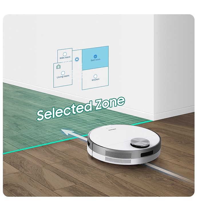 JetBot 80+ se está moviendo hacia una zona seleccionada para que pueda ahorrar tiempo al limpiar esa área específicamente.