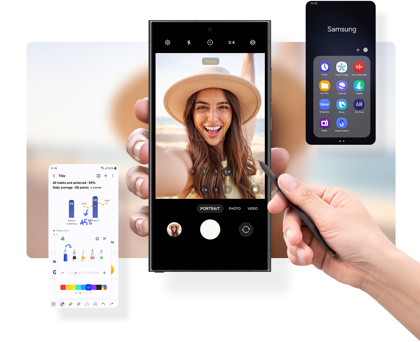 Navighezi printre diferite functii, realizezi selfie-uri cu S Pen Air Action, fara a fi nevoie sa clichezi pe aplicatia propriu-zisa.