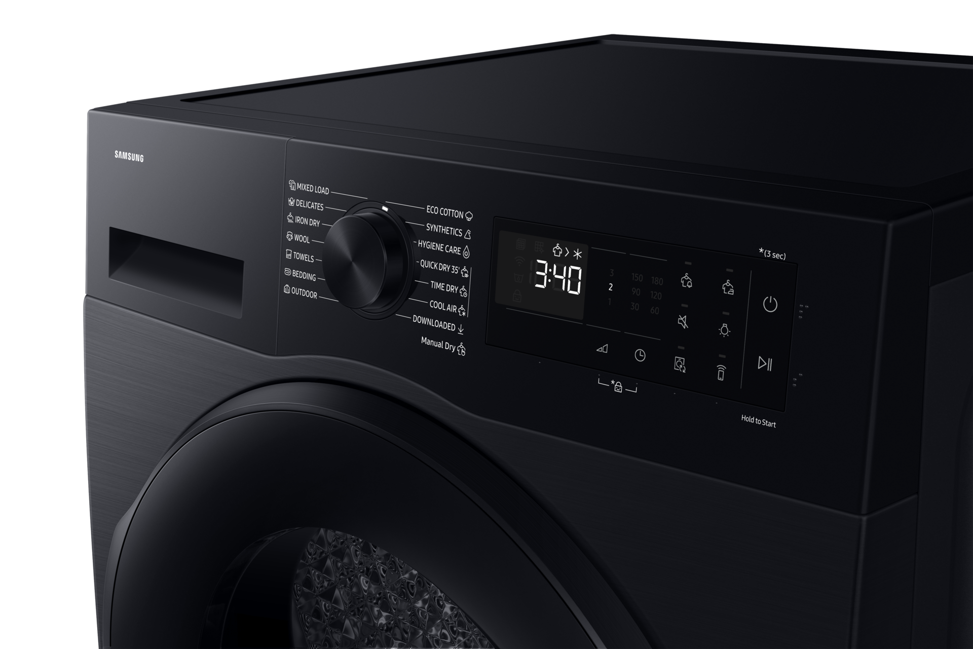 DV5000D Dryer SpaceMax™ and Hygiene Care 11kg DV80DG52B0ABLE Panel-Control Black 