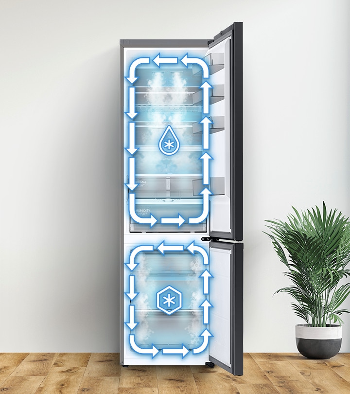 The RB7300's Twin Cooling Plus™ systems, with refrigeration space at the top, and a freezing chamber at the bottom.