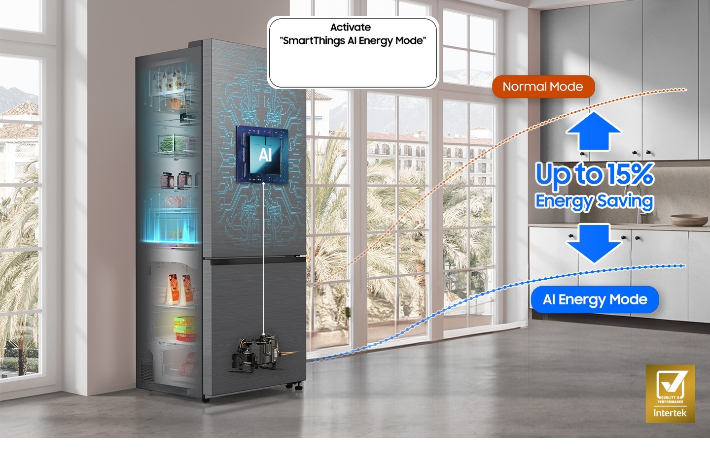 RB6000D installed in the kitchen with the Activate "SmartThings AI Energy Mode" button in the OFF state.