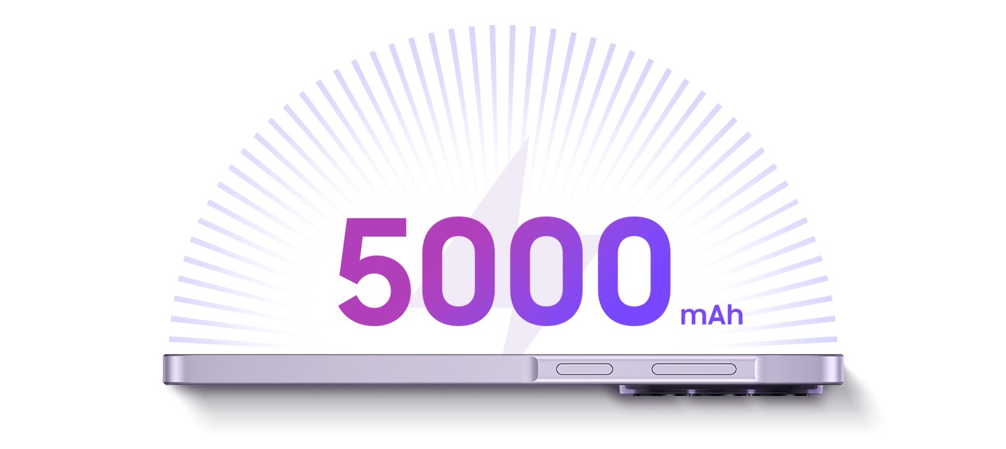 Galaxy A57 5G in Awesome Navy, prezentat cu fata, in mod portret, cu patru segmente de incarcare a bateriei afisate pe ecran, cu tineri dansand breakdance.