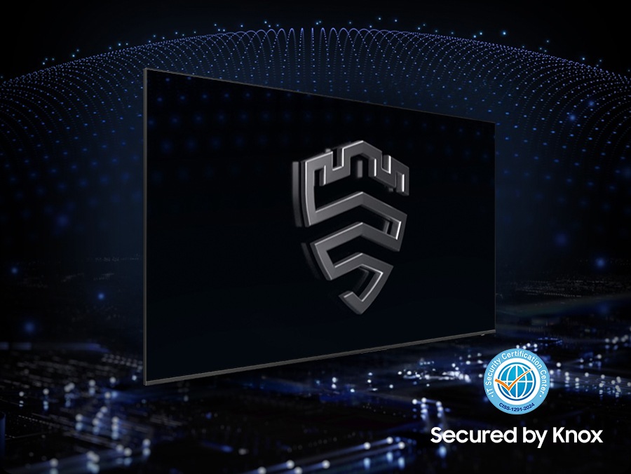 O solutie de securitate in straturi creeaza un invelis asemanator unei cupole in spatele unui televizor care este protejat de Knox. Ecranul prezinta emblema Samsung Knox. Coltul din dreapta jos afiseaza insigna Centrului de Certificare a Securitatii IT. Sub aceasta scrie „Protejat de Knox”.