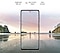 Galaxy A72 văzut din față. O scenă cu un bărbat care stă pe o plajă, la apusul soarelui. Brightness 800 nits, Eye Comfort Shield, cu sigla SGS și Real Smooth.