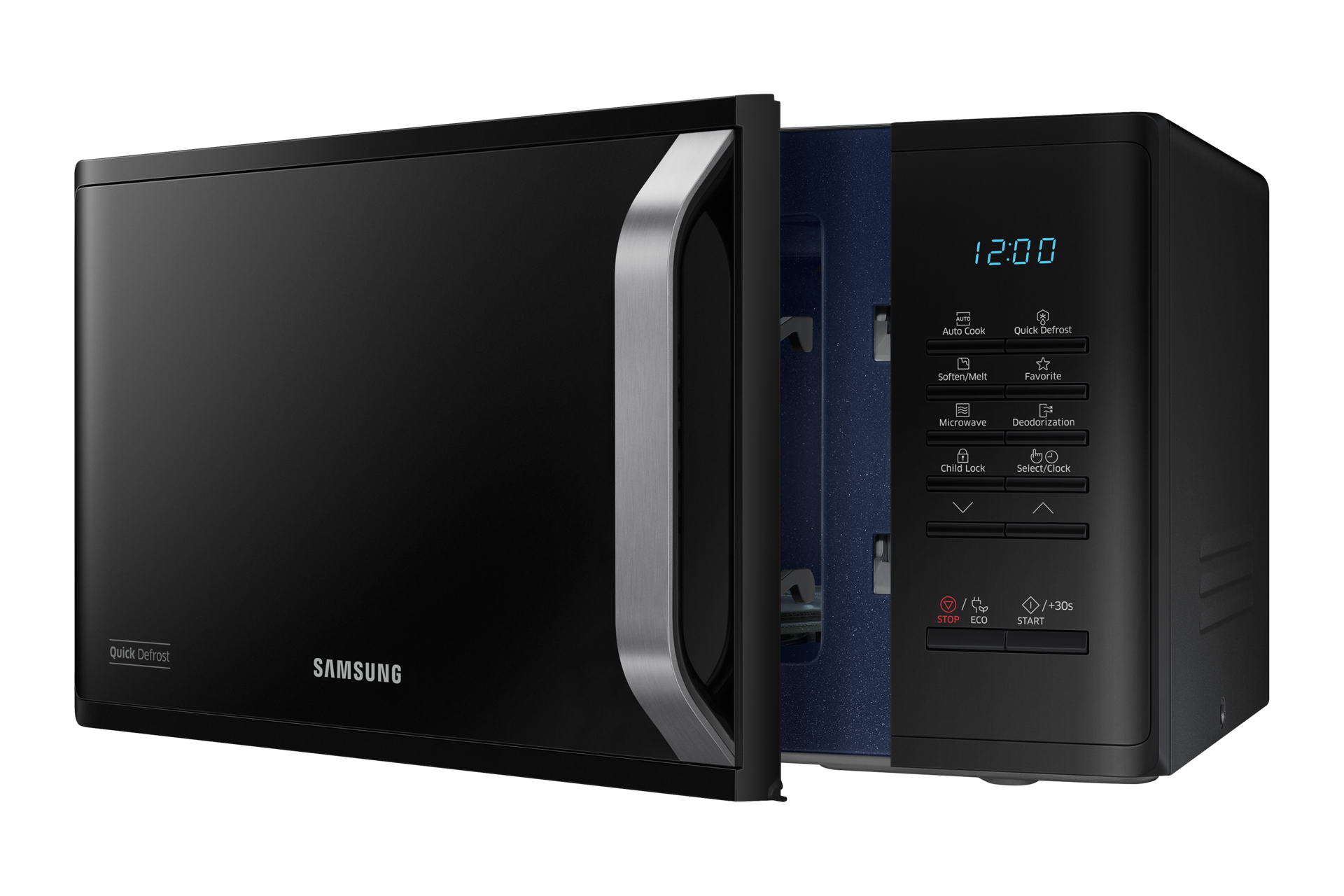 MW3500K  Grill MWO with Quick Defrost, 23L R-Perspective-Open Black 