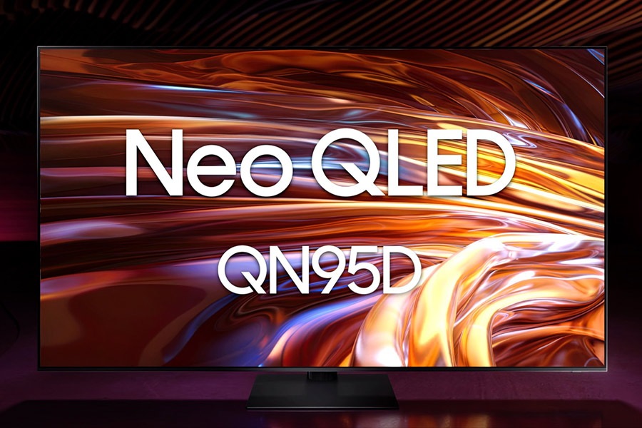 Various features for the Samsung Neo QLED QN95D TV are shown, including an AI processor, picture quality, sound quality, gaming, design, available content, security and energy.