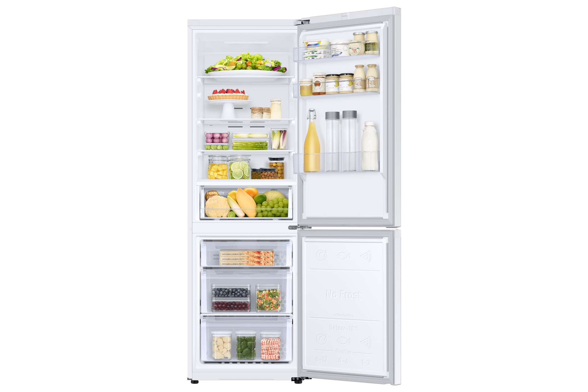 Bottom Mount Freezer Refrigerator AII around cooling 340 RB34C600 Front-Open-With-Food White 