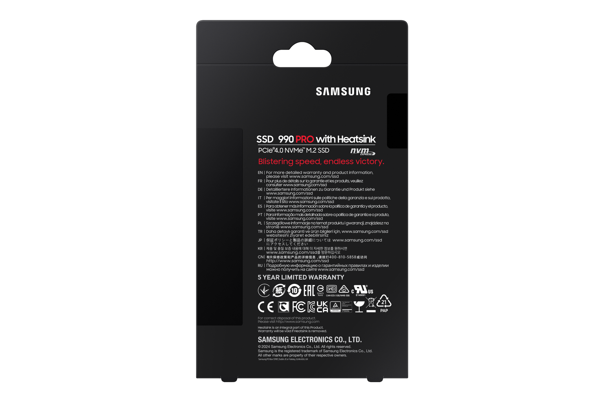 990 PRO with Heatsink PCIe 4.0 M.2 SSD PKG2-Back-Olympic- Black 