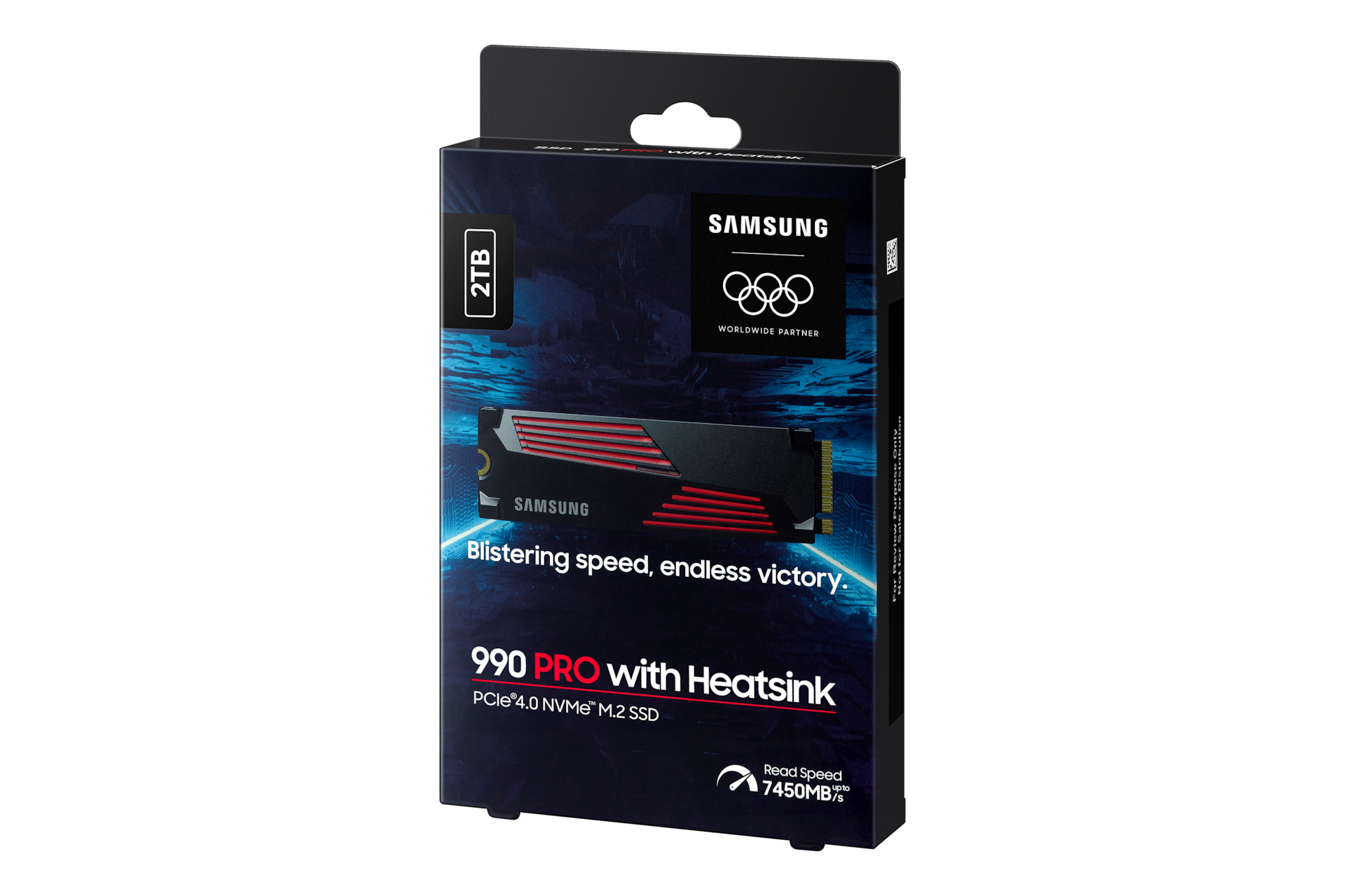 990 PRO with Heatsink PCIe 4.0 M.2 SSD PKG2-R-Perspective-Olympic- Black 