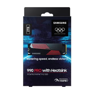 990 PRO with Heatsink PCIe 4.0 M.2 SSD PKG2-Front-Olympic- Black 