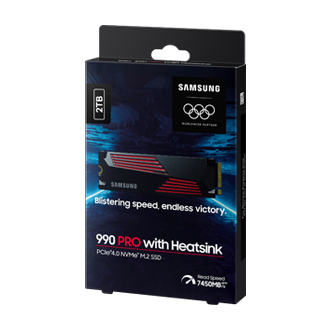 990 PRO with Heatsink PCIe 4.0 M.2 SSD PKG2-R-Perspective-Olympic- Black 
