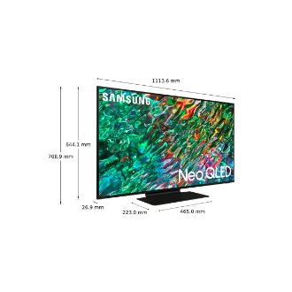 Dimenzija od 50 inča Samsung QLED TV-a QN90B sa crnim centralnim postoljem