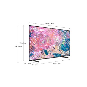 Dimenzija od 55 inča Samsung QLED TV-a Q60B sa crnim nožicama postolja