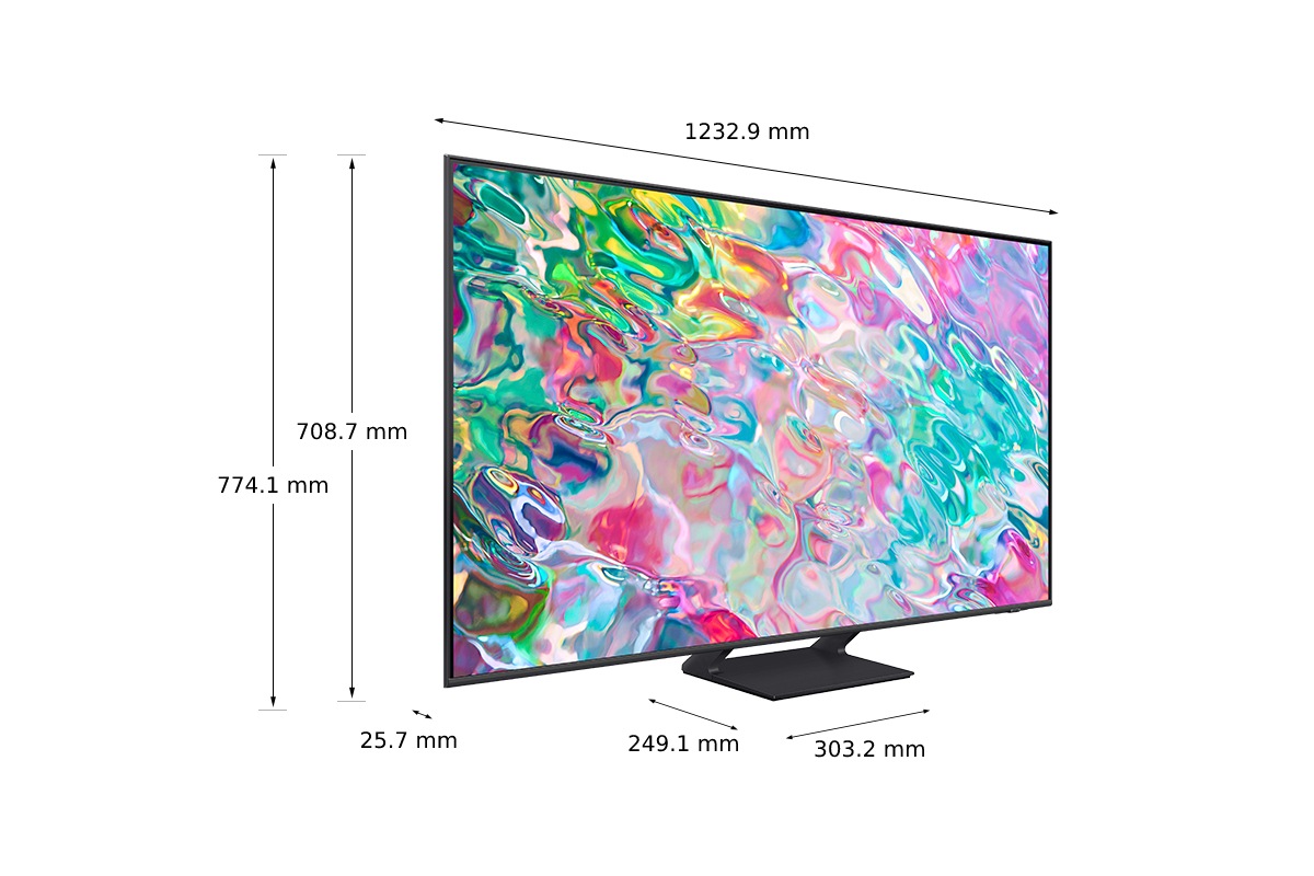 Dimenzija od 55 inča Samsung QLED TV-a Q70B sa sivim centralnim postoljem