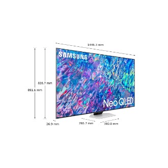 Dimenzija od 65 inča Samsung QLED TV-a QN85B sa srebrnim centralnim postoljem