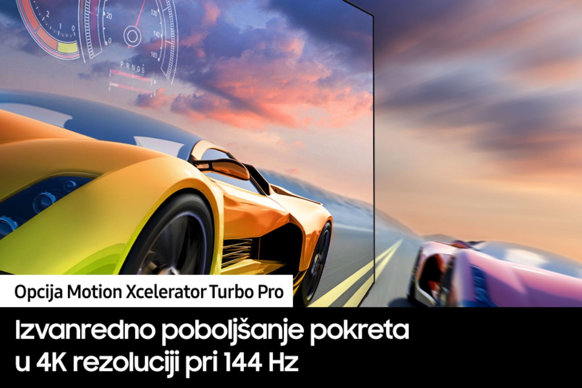 2 trkača automobila jure na stazi. 1 izgleda jasnije od drugog i ide brže.