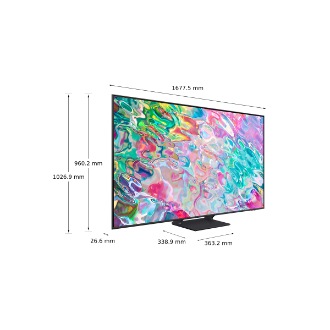 Dimenzija od 75 inča Samsung QLED TV-a Q70B sa srebrnim centralnim postoljem