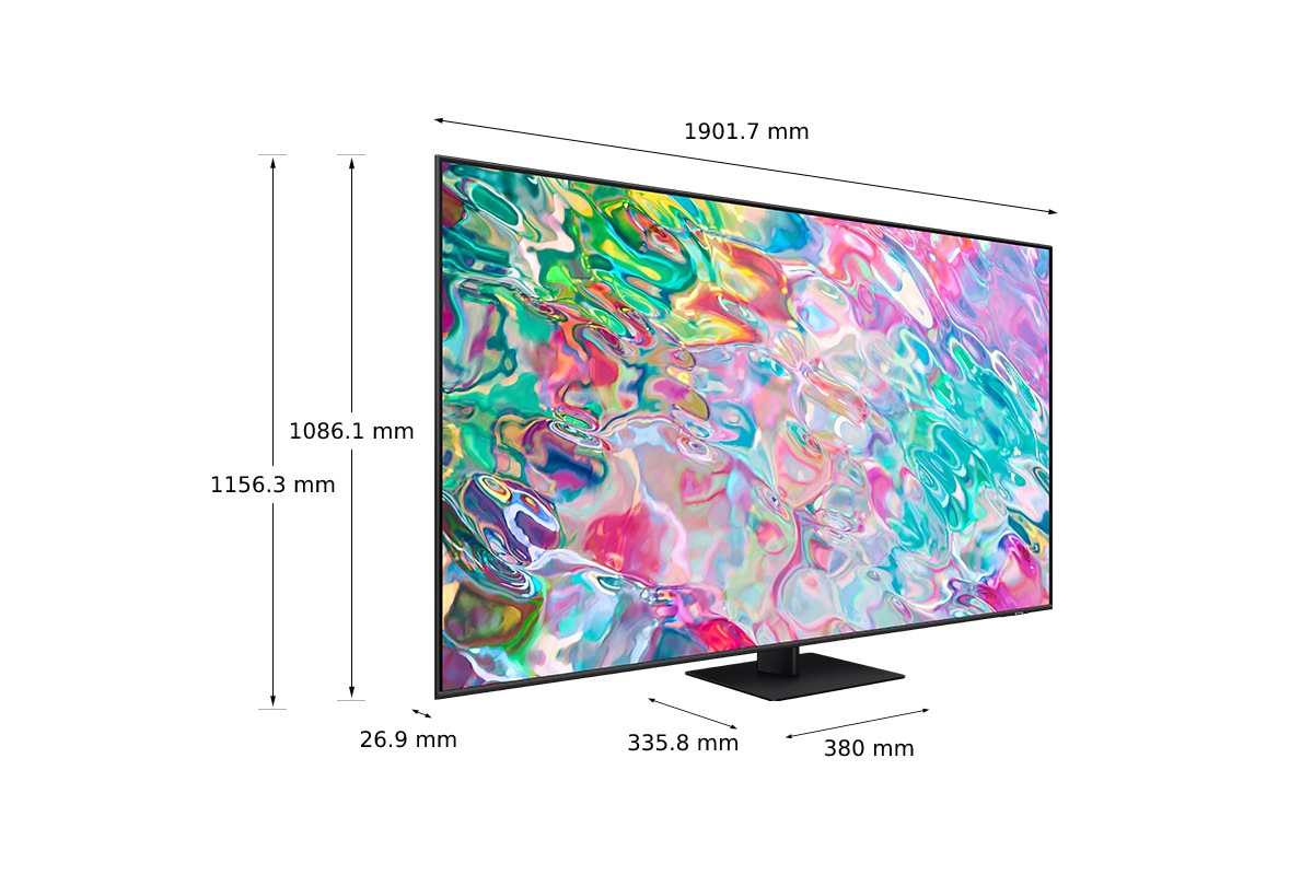 Dimenzija od 85 inča Samsung QLED TV-a Q70B sa srebrnim centralnim postoljem