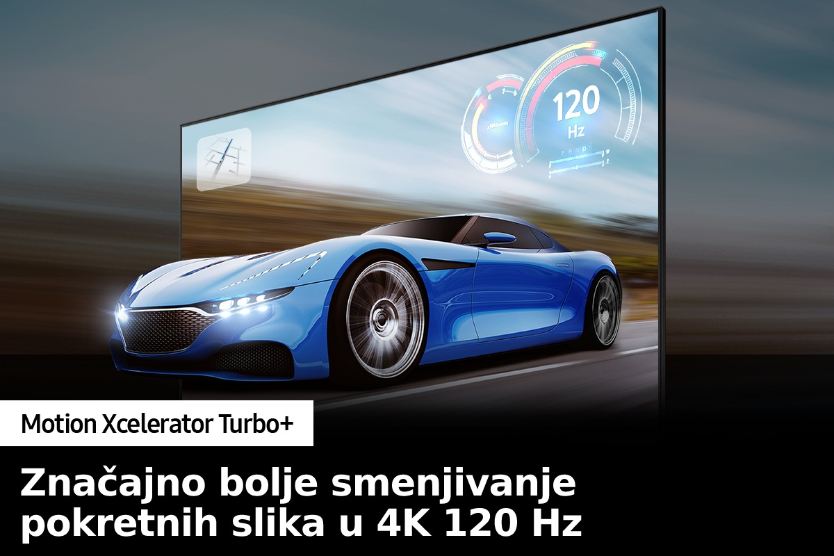 QLED TV Q70B sa Motion Xcelerator Turbo+ jasno prikazuje ekran sa igricom.