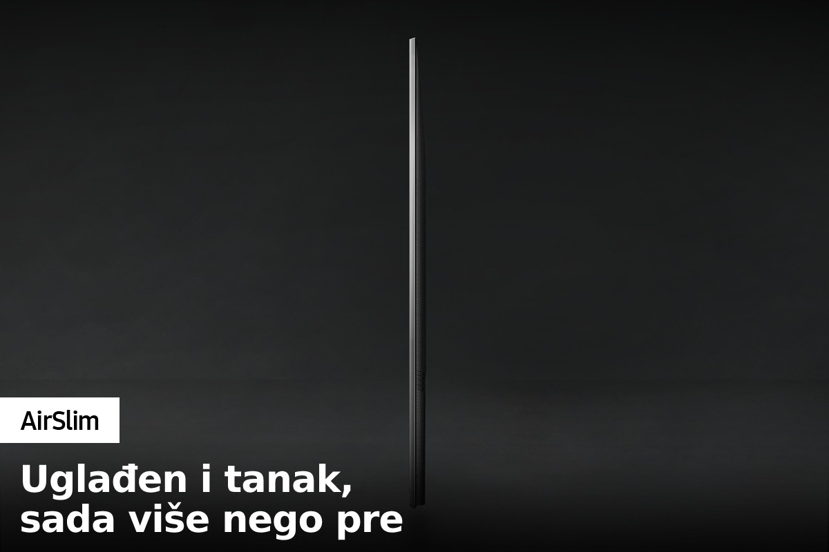 Profilni prikaz Crystal UHD TV BU8000 prikazuje ultratanki dizajn Crystal UHD TV AirSlim