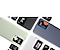 Чехлы Smart View Wallet чёрного, светло-зелёного, фиолетового и белого цветов располагаются параллельно друг другу. В окошке чехла отображаются время и дата на смартфоне Galaxy S24 без необходимости открывать крышку.