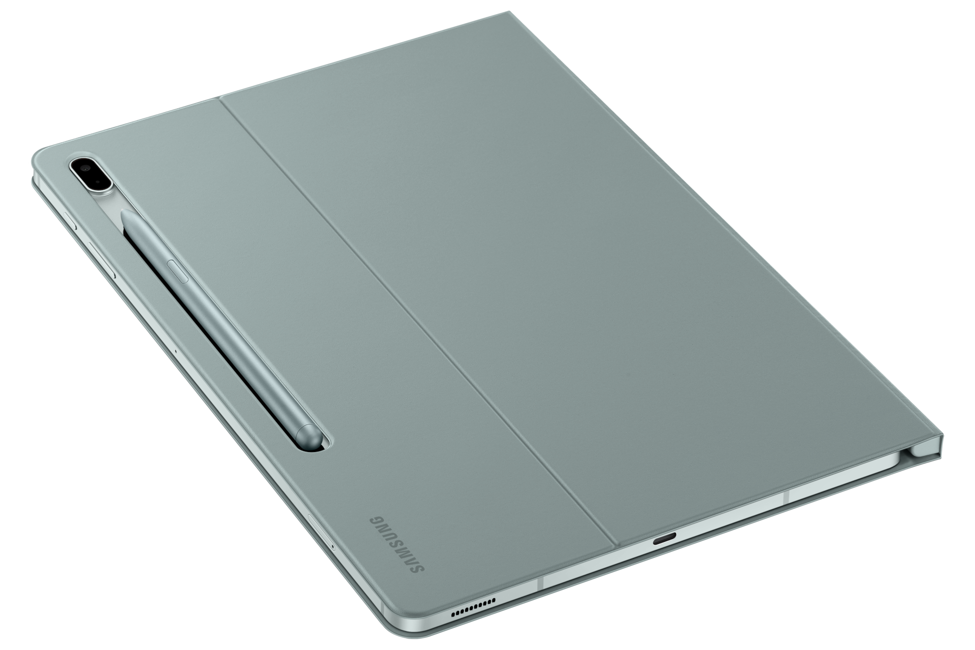 Чехол-обложка Book Cover Tab S 12.4  EF-BT730PGEGRU Зеленый фото без s-pen сзади под углом
