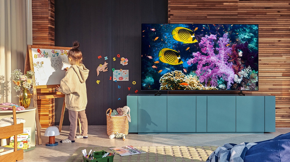 A family is watching TV.