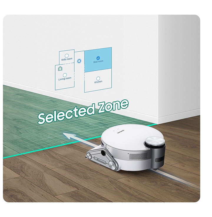 JetBot AI+ is moving toward a selected zone so it can save time by cleaning that area specifically.