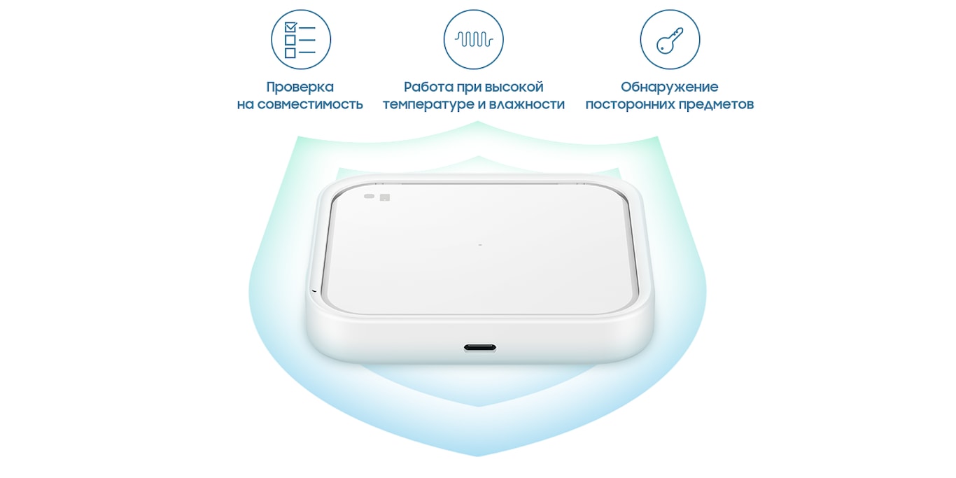 A 15W Wireless Charger Single is placed in the middle. Above the charger are 3 icons with text under each: Compatibility test, High Temperature and Humidity, and Foreign Objects detection.
