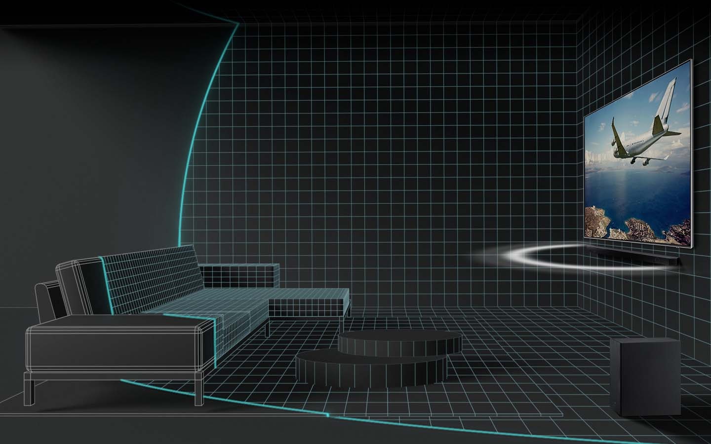 Саундбар Samsung Q працює в парі з телевізором QLED.