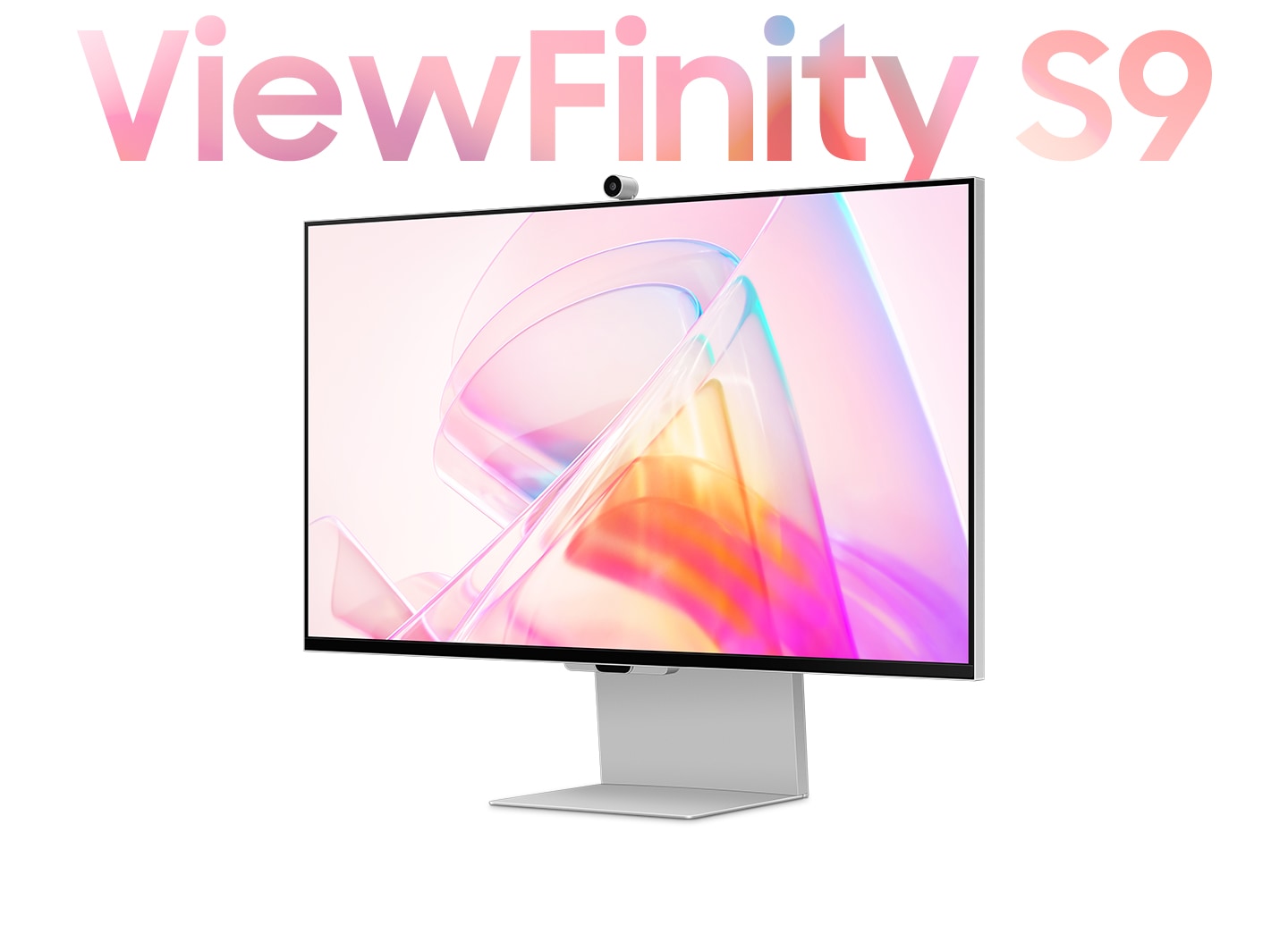 There is a monitor and some image and video editing tools appear with contents on it. Then, the monitor moves and its top is shown with 'ViewFinity S9' text around it.
