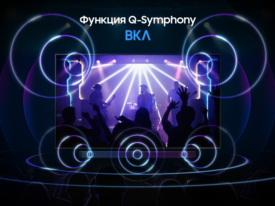 Когда Q-Symphony был выключен, активировался только звук из звуковой панели, но при включении Q-Symphony включался звук как из телевизора, так и из звуковой панели.