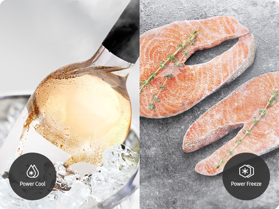 Быстро охладите вино в режиме Power Cool и быстро заморозьте лосося в режиме Power Freeze.