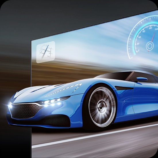 Синий автомобиль на экране телевизора выглядит четким и хорошо различимым благодаря технологии Motion Xcelerator 120 Гц.