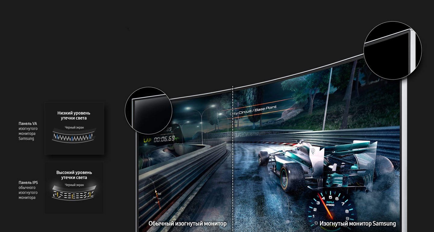 Samsung†s advanced VA panel for minimized light leakage and deeper, more uniform blacks