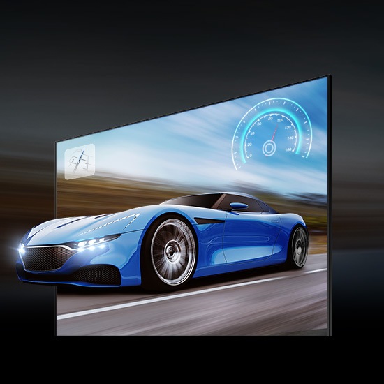 Синий автомобиль на экране телевизора выглядит четким и видимым благодаря технологии motion xcelerator 120 Гц.