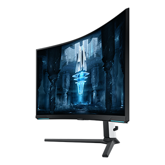 [32 Игровой монитор Ódýs~séý Ñ~éó G8 с разрешением 4K~ ÚHD, частотой обновления 240 Гц и технологией Q~úáñt~úm Mí~ñí LÉ~D, вид под углом справа]